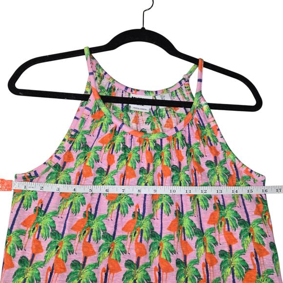 Bouffants & Broken Hearts Womens Small Linen Tank Top Pink Flamingo Palm Trees - Picture 8 of 10